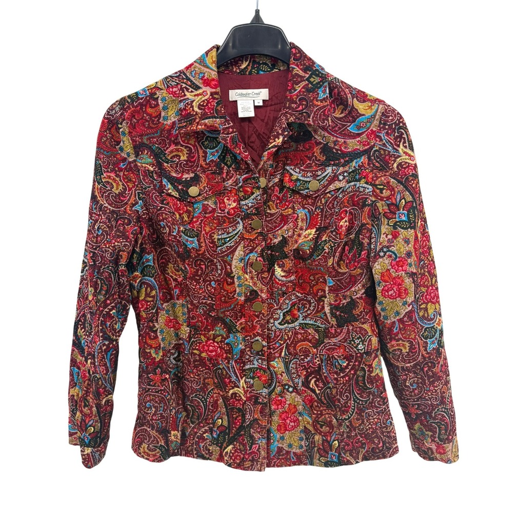Coldwater Creek Jacket Womens Medium Pre-Owned Red Paisley Tapestry Corduroy